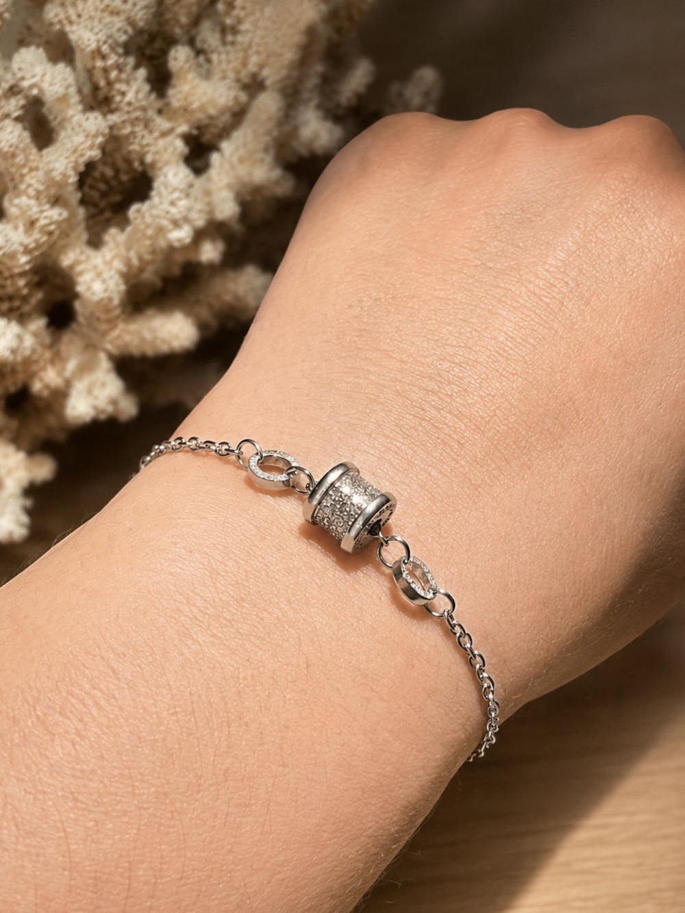Barrel Charm Bracelet, Palladium